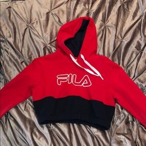 Fila Red and Navy cropped hoodie